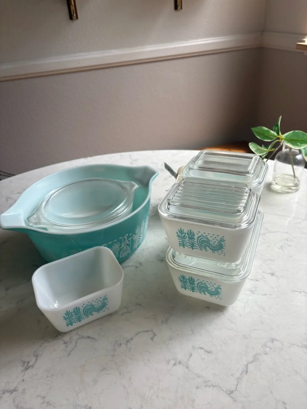Pyrex Turquoise and White Butterprint Glass Storage Set 10 pcs 1958